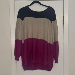 Colorblock Sweater - Blue, Tan, and Pink
